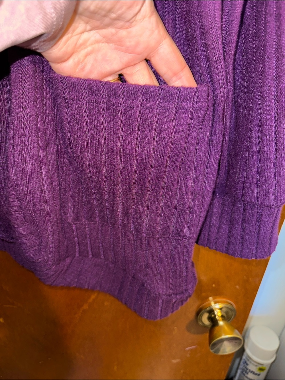 Purple Open-Front Ribbed knit Cardigan Sweater - Picture 2 of 6